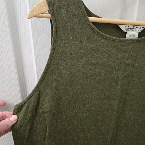 John Paul Richard Olive Green Sleeveless Maxi Dress L Cottagecore Embroidery - Picture 8 of 10